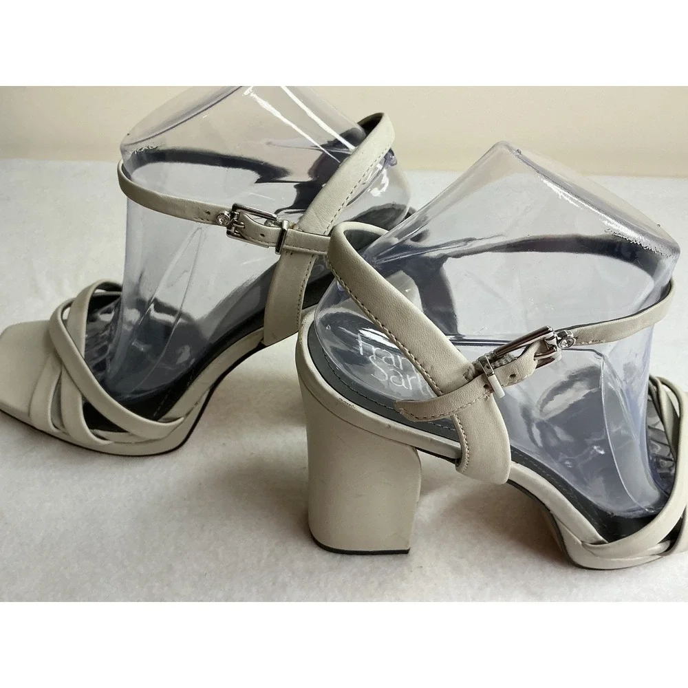 Franco Sarto Damalis Stone Square Toe Block Leather Strappy Heels 10M